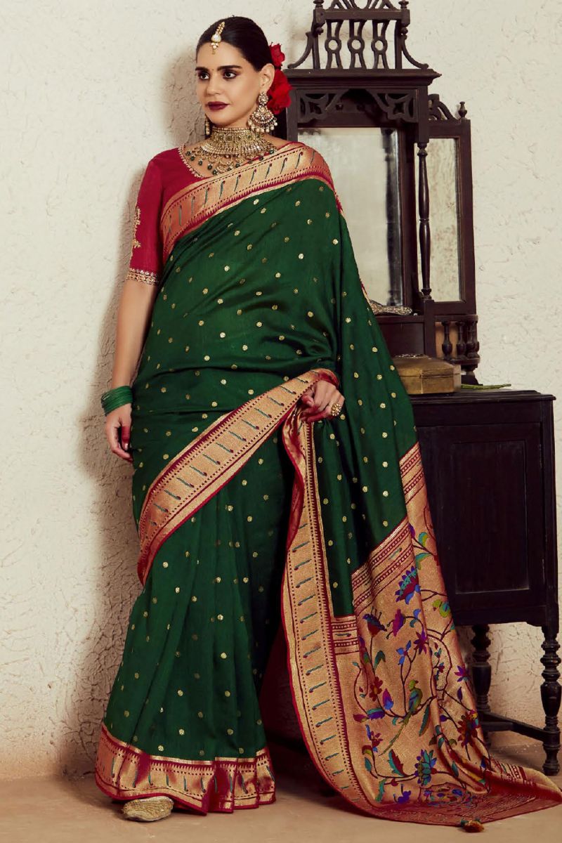 Delicate Green Color Weaving Work Brasso Fabric Saree