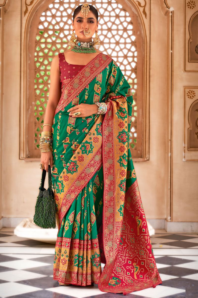 Incredible Patola Weaving Work On Art Silk Fabric Green Color Saree