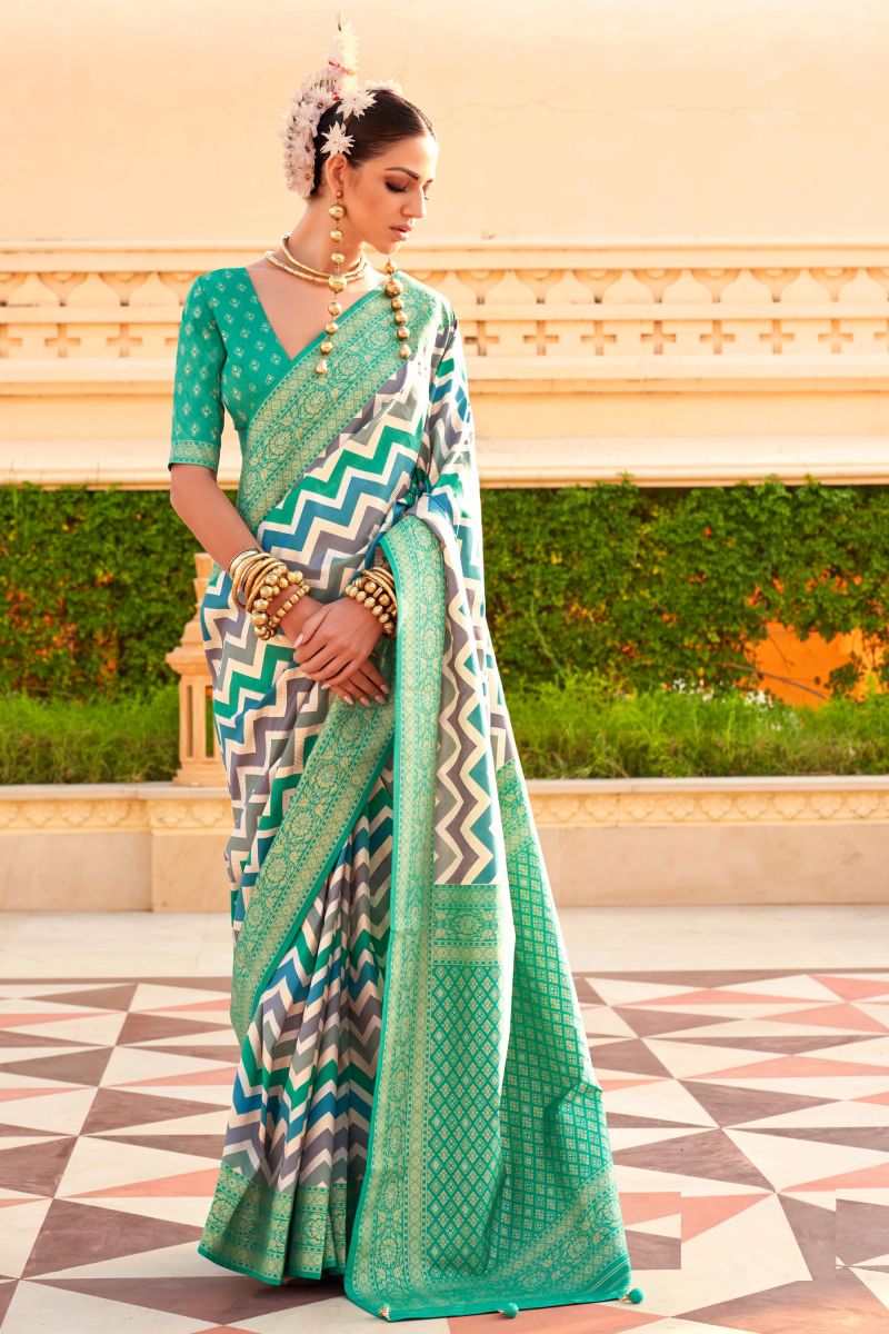 Tempting Art Silk Fabric Green Color Saree With Weaving Work