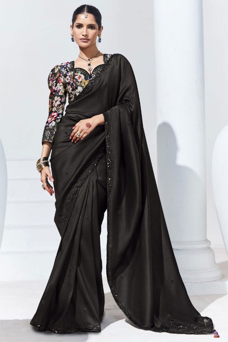 Vartika Singh Marvellous Border Work On Organza Fabric Saree In Black Color