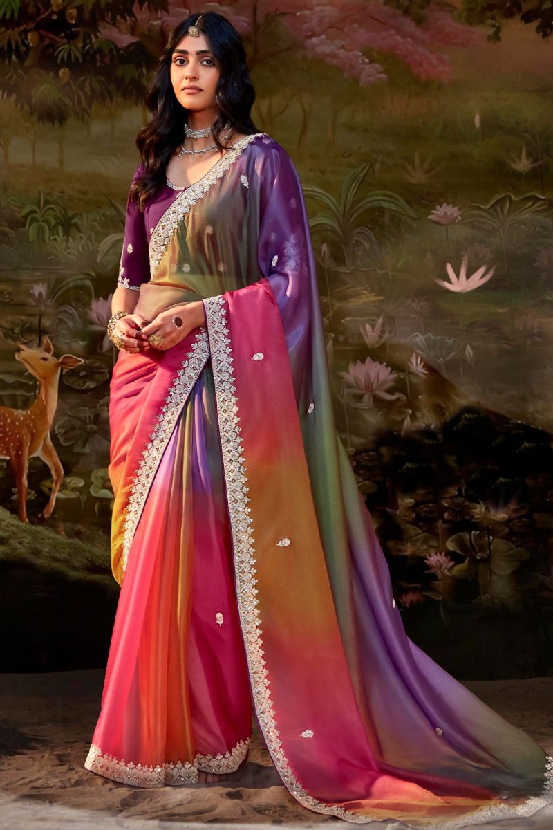 Fancy Fabric Multi Color Pleasance Sequins Work Saree