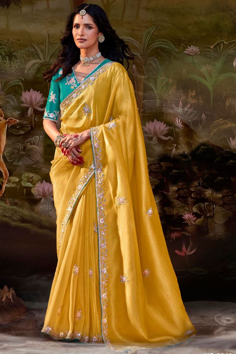 Fancy Fabric Bewitching Saree In Yellow Color