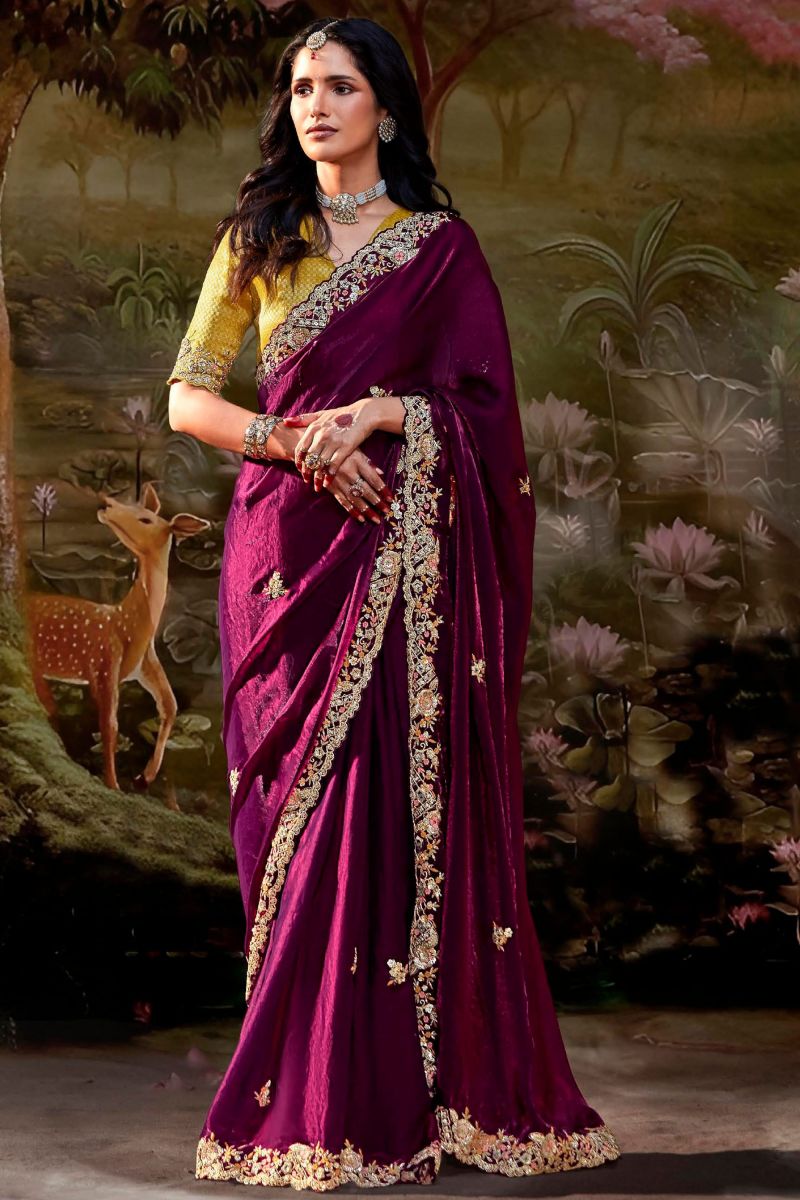 Wine Color Fancy Fabric Princely Saree