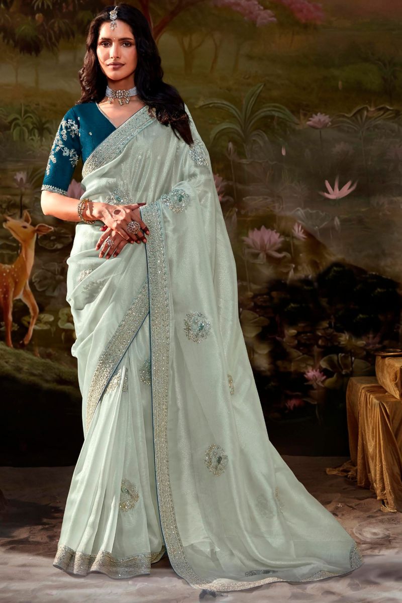 Fancy Fabric Light Cyan Color Saree