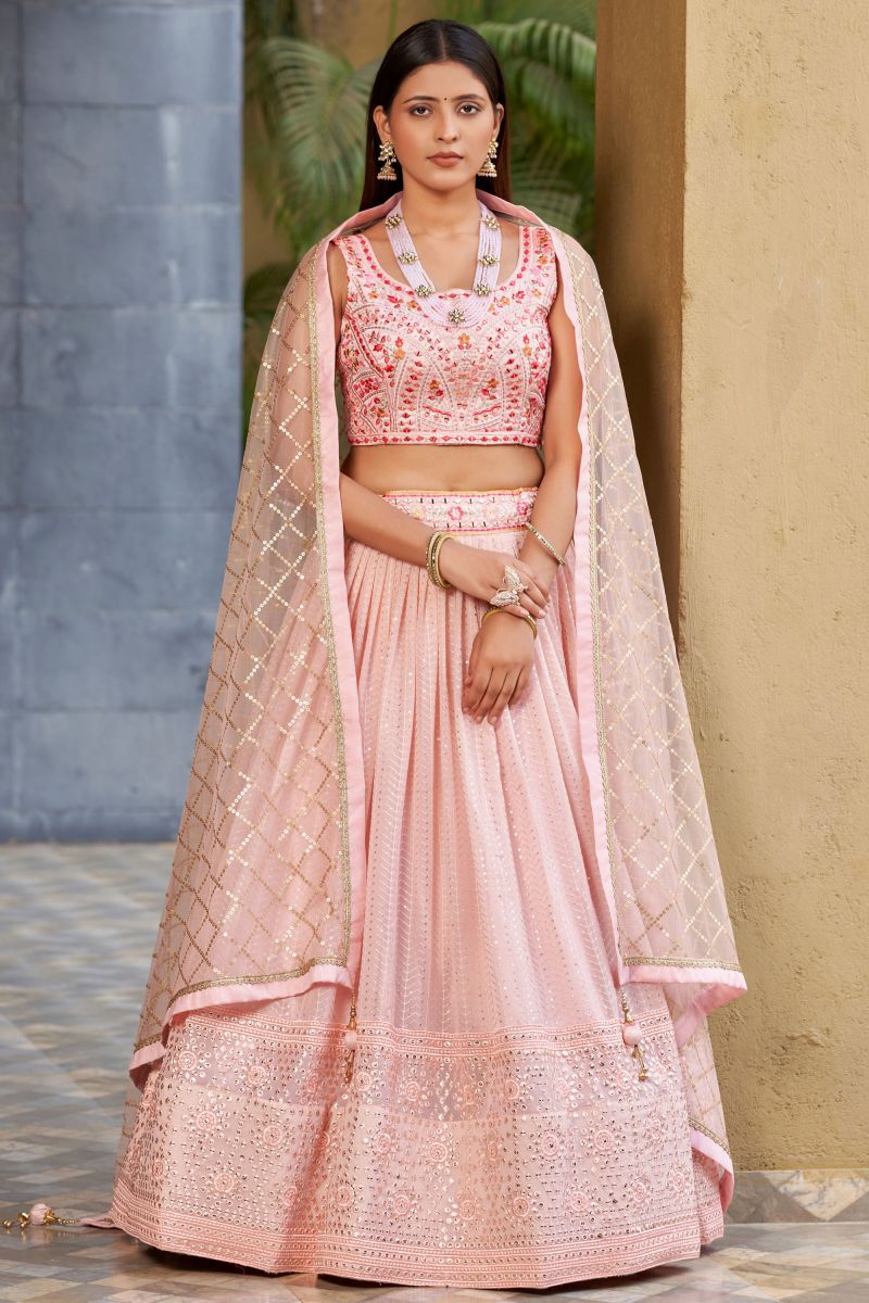 Georgette Pink Color Sequins Embroidered Lehenga