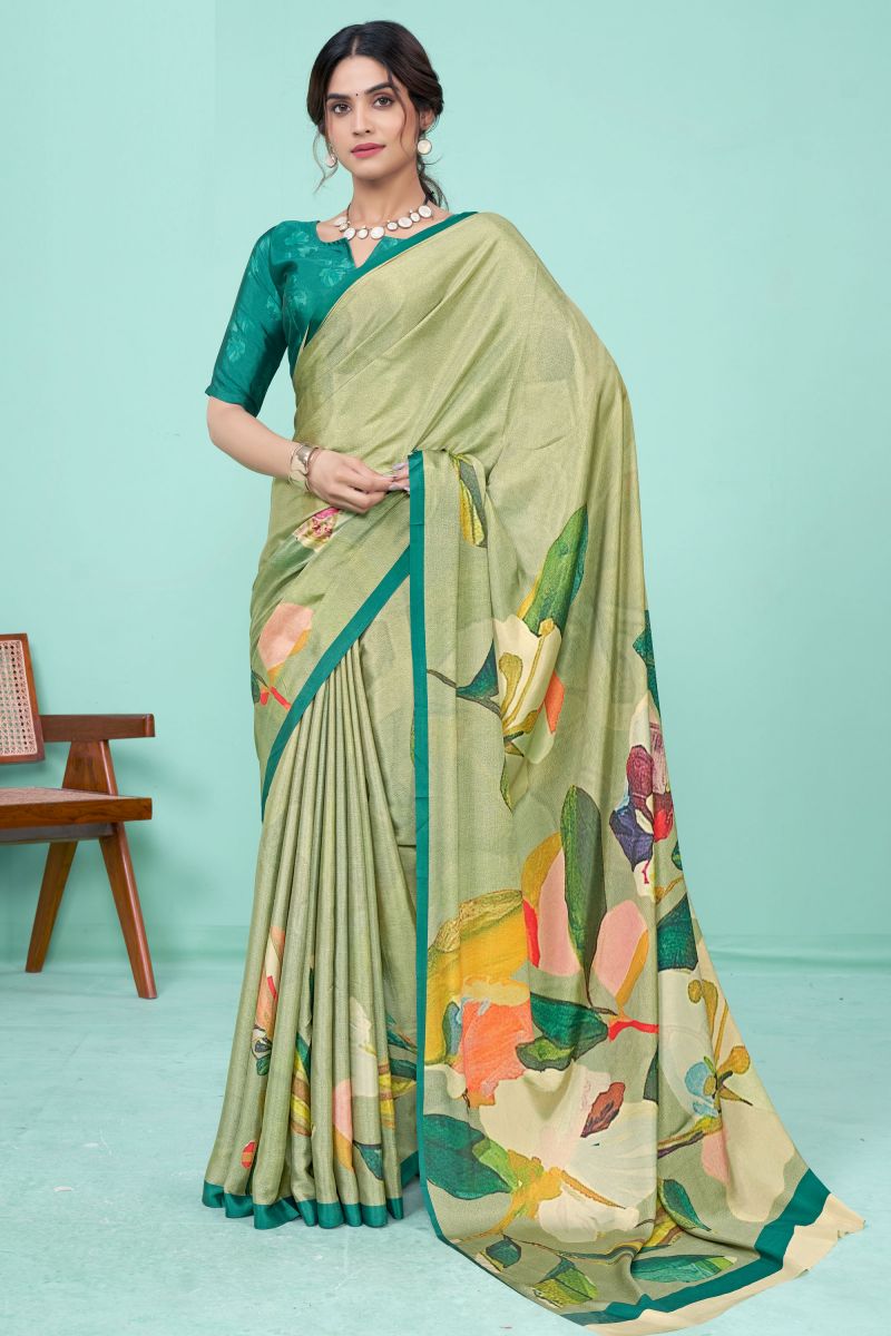 Multi Color Printed Work Brilliant Crepe Casual Style Saree