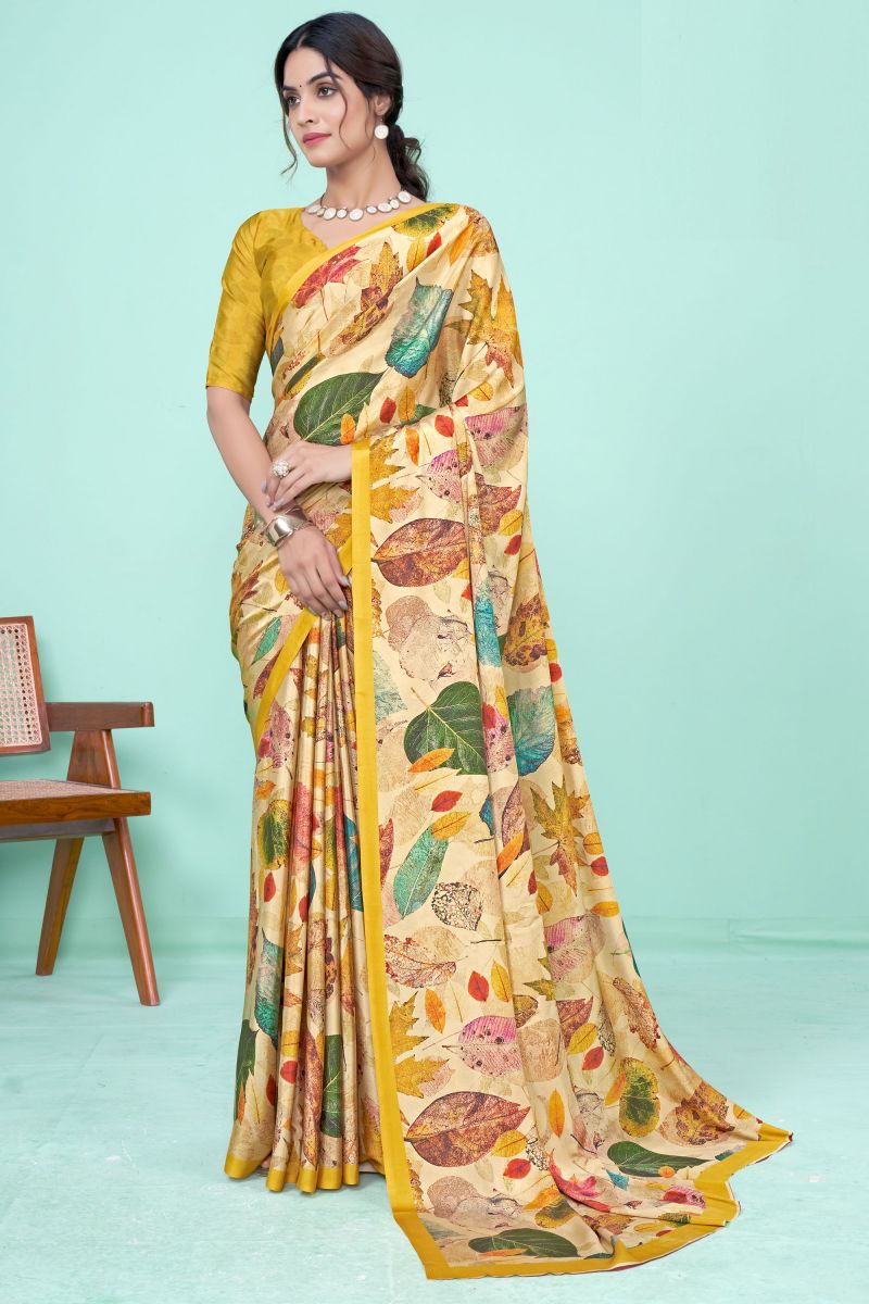 Printed Work Attractive Crepe Casual Style Saree In Multi Color