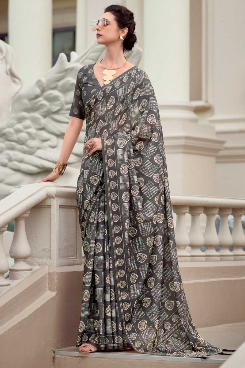 Casual Wear Grey Color Art Silk Saree