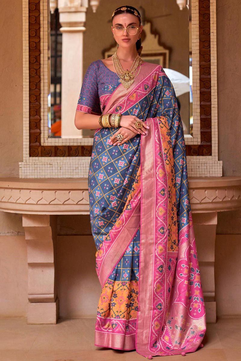 Blue Color Patola Silk Magnificent Saree In Function Wear