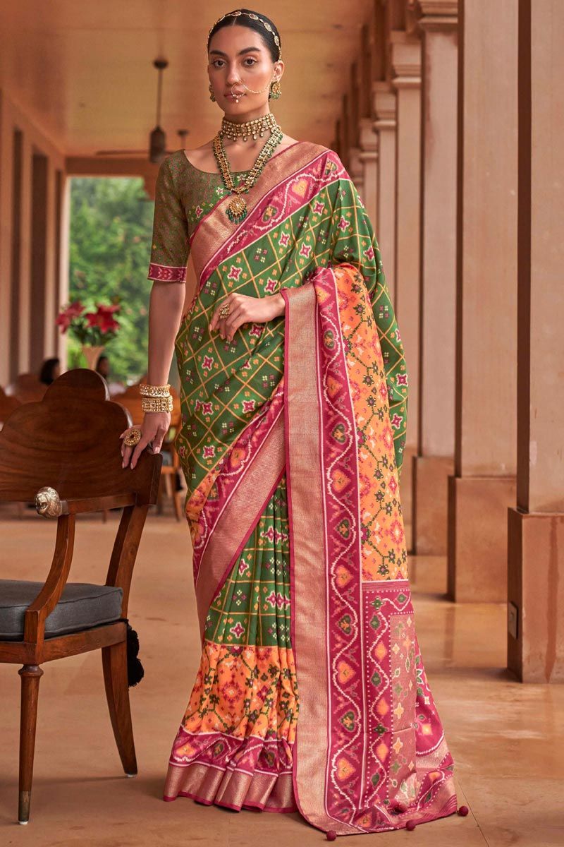 Green Color Patola Silk Lovely Saree In Function Wear