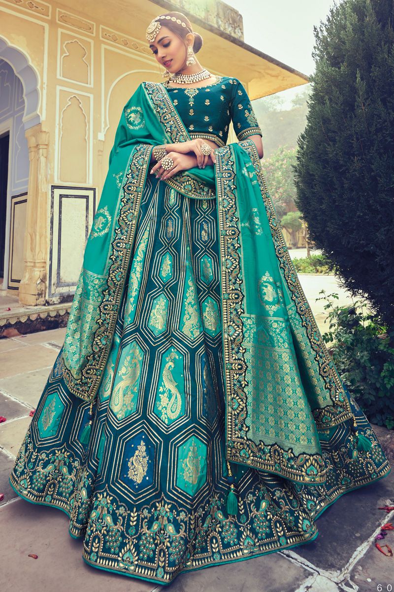 Peach Teal Color Silk Designer Lehenga Choli