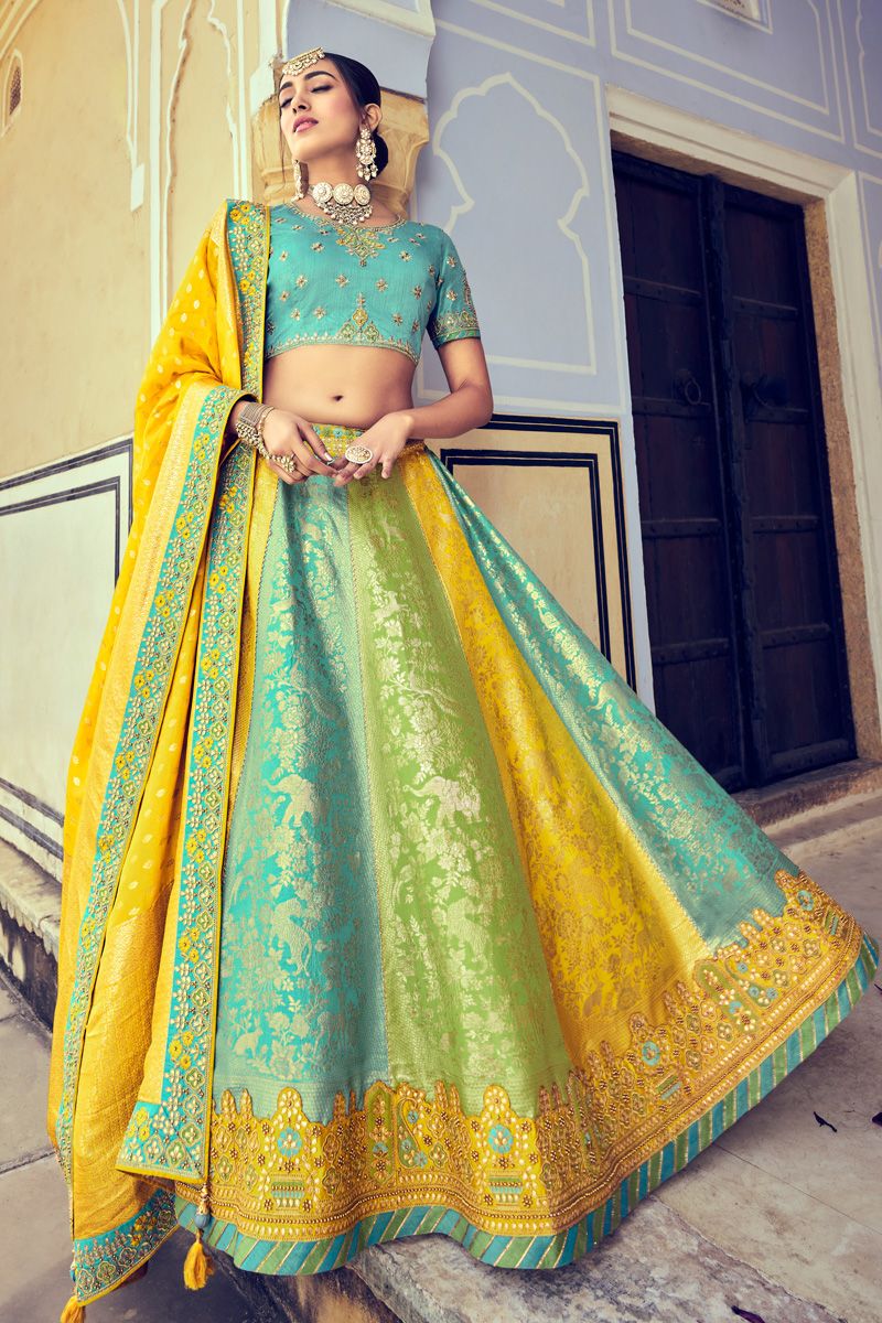 Multi Color Embroidered Silk Lehenga Choli