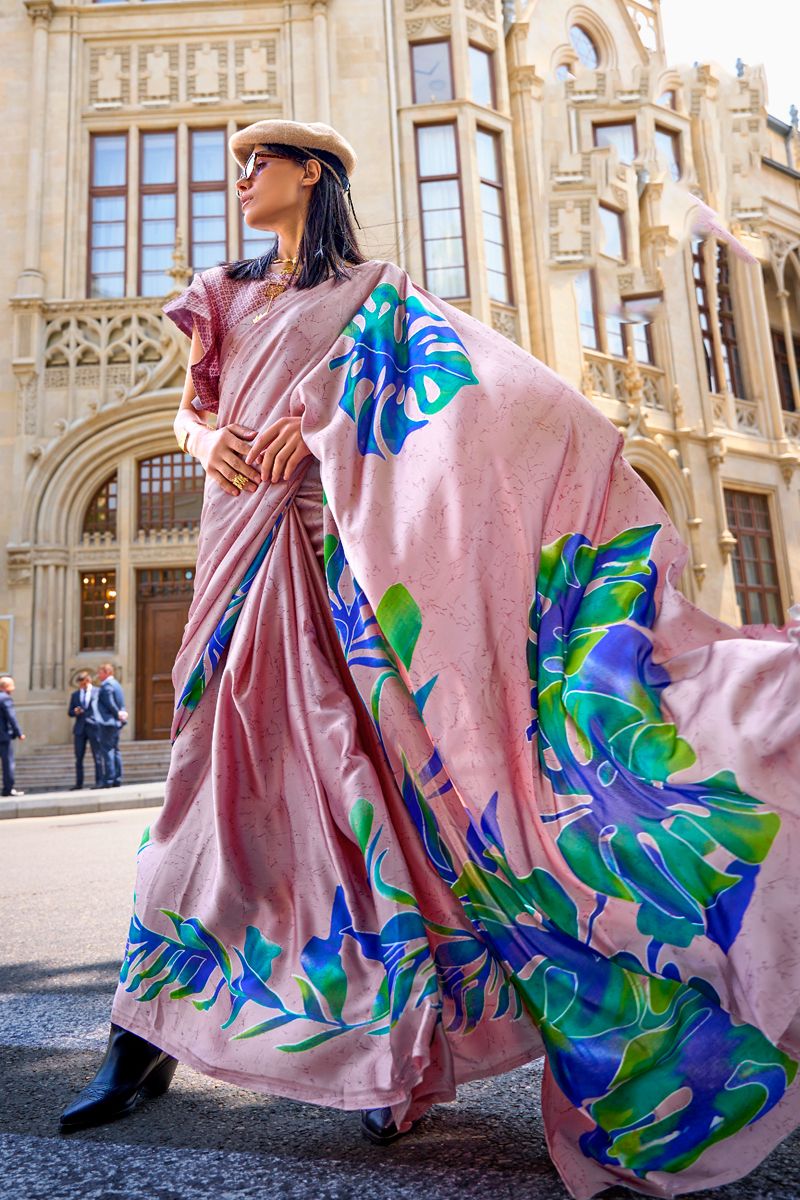 Pink Color Satin Casual Saree With Printed Work