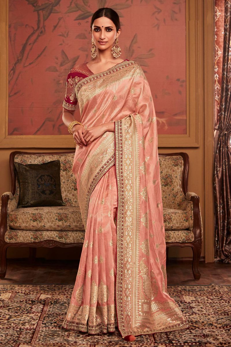 Pink Color Dola Silk Weaving Work Function Wear Fancy Saree