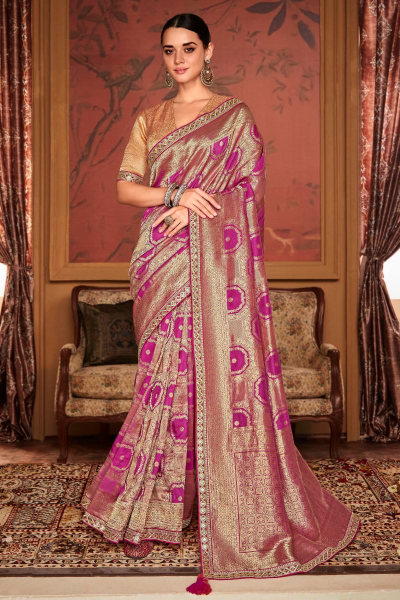 Dola Silk Wedding Wear Magenta Color Fancy Weaving Work Saree