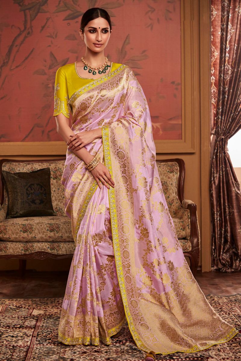 Pink Color Dola Silk Weaving Work Festive Wear Fancy Saree