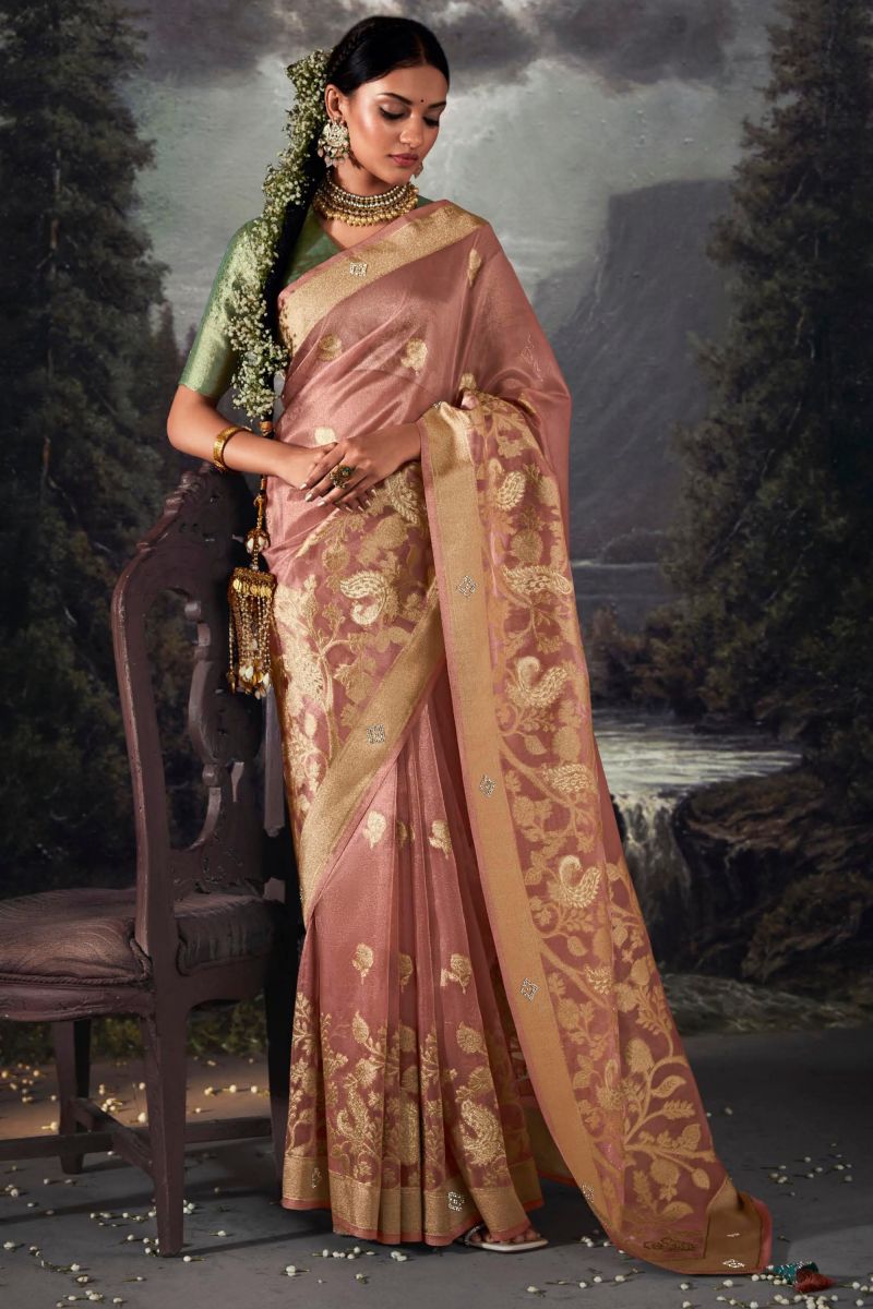 Pink Color Art Silk Fabric Weaving Work Saree