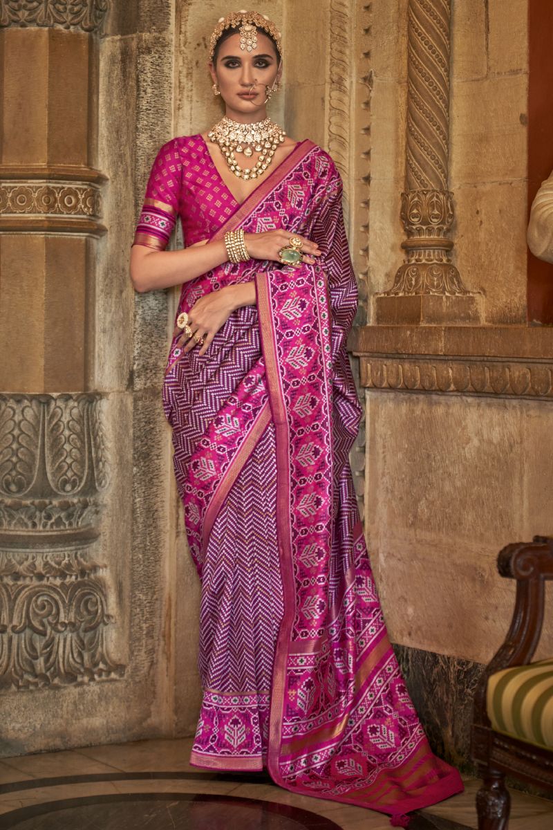 Art Silk Fabric Pleasant Purple Color Printed Patola Saree