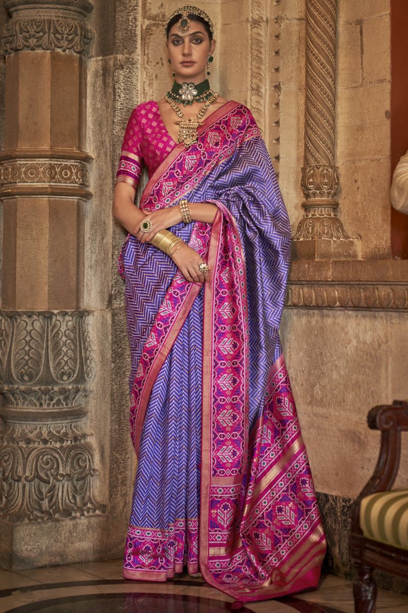 Blue Color Printed Art Silk Fabric Charming Look Patola Saree