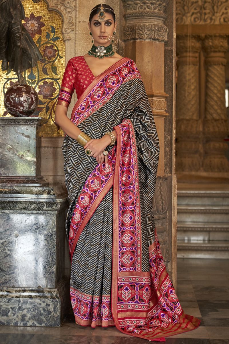 Black Color Art Silk Fabric Printed Function Wear Patola Saree