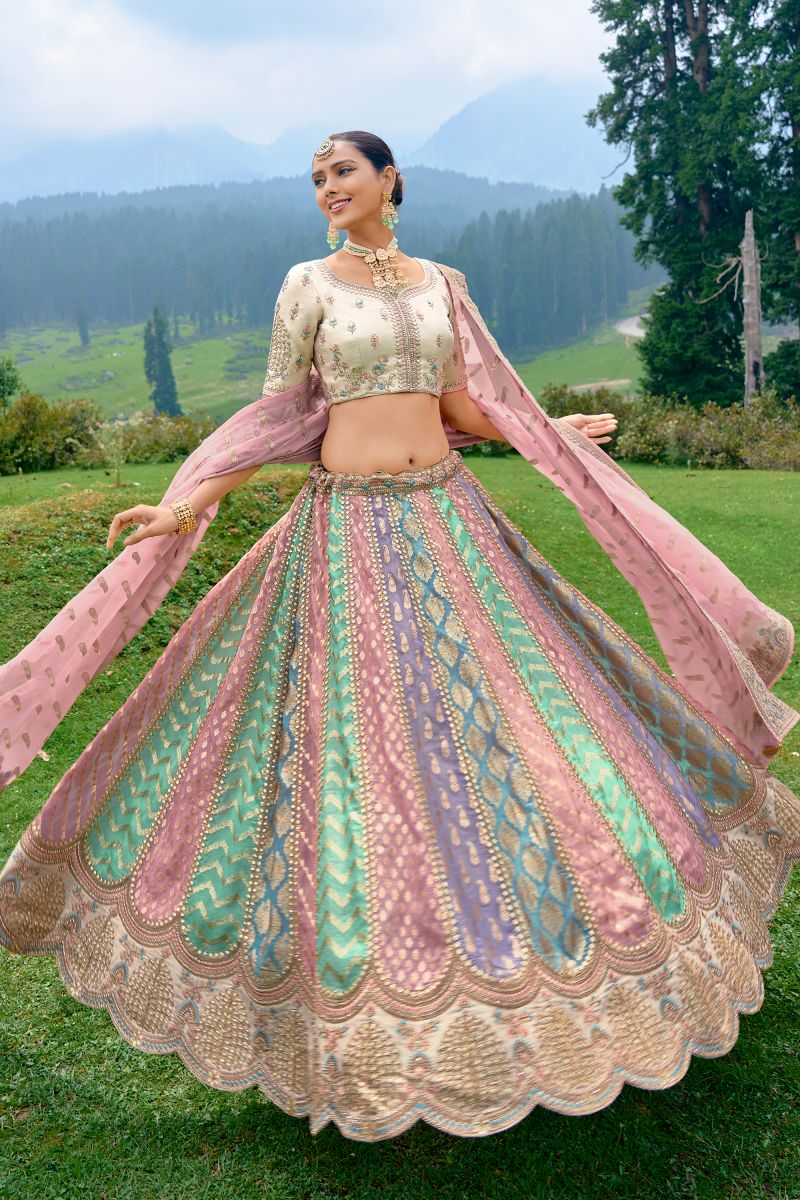 Heavy Embroidery Work Multi Color Silk Fabric Bridal Lehenga Choli