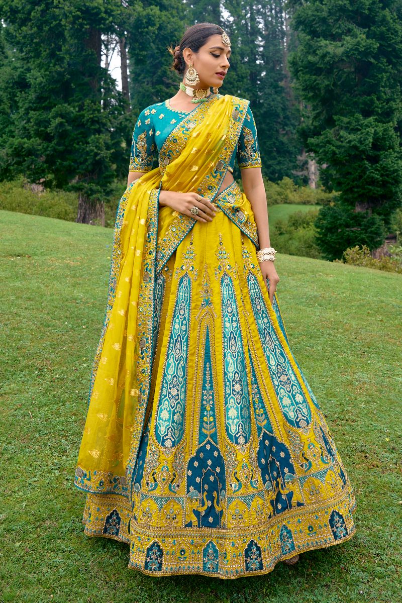 Yellow Color Designer Bridal Lehenga Choli With Embroidery Work Silk Fabric