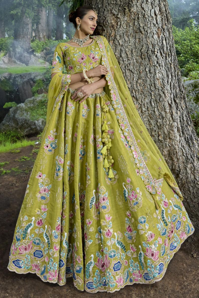 Heavy Embroidered Green Bridal Lehenga Choli In Viscose Fabric