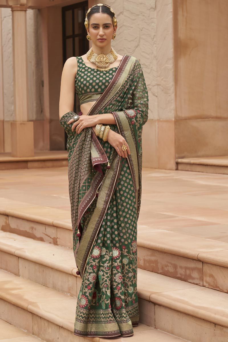 Brasso Green Color Delicate Saree With Printed Work