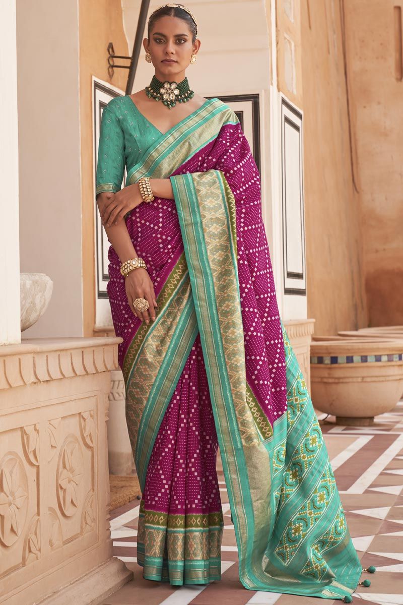 Printed Work On Pink Color Art Silk Fabric Patola Saree