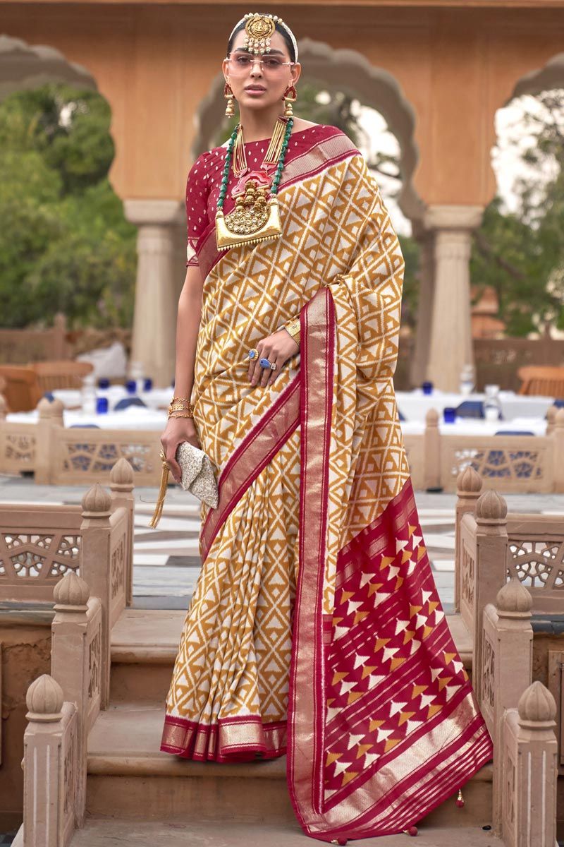 Radiant Foil Printed Work On Beige Color Art Silk Saree