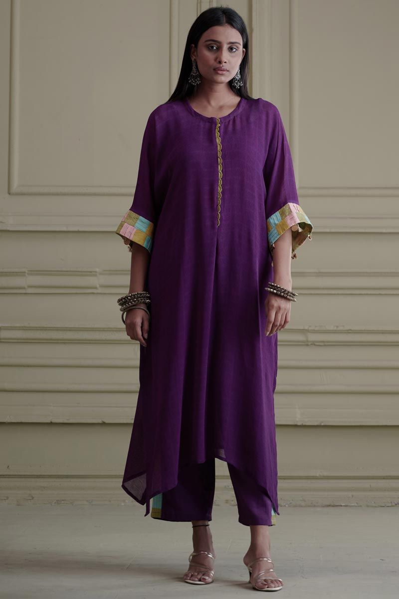 Purple Color Georgette And Net Lovely Readymade Kaftaan Set