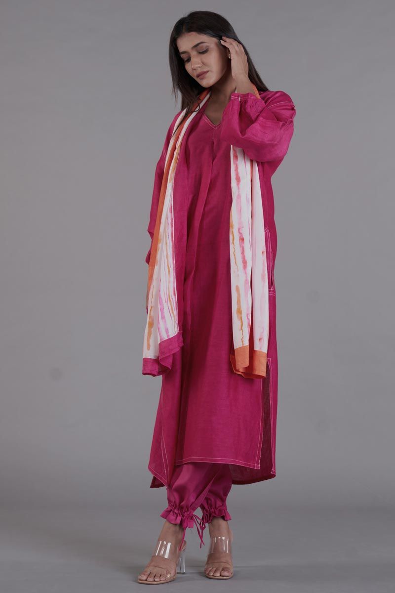 Pink Color Linen Magnificent Readymade Kurti With Palazzo