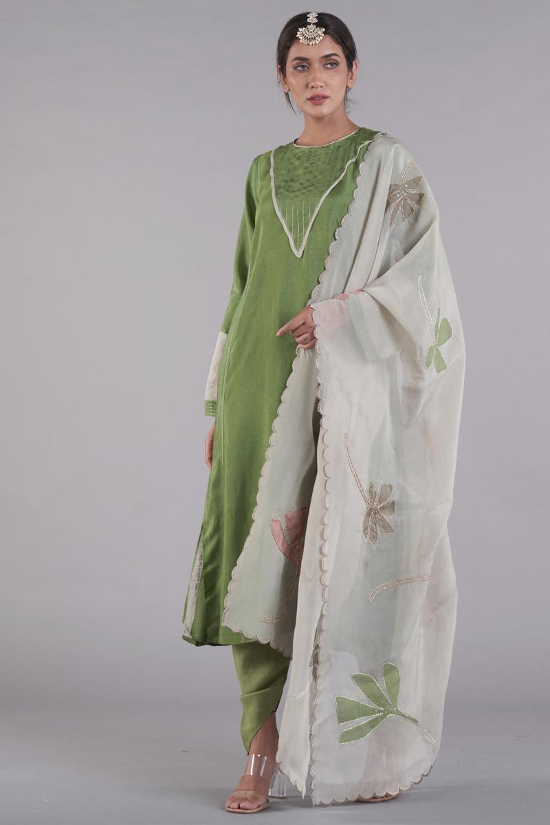 Green Color Silk Wedding Wear Fascinate Readymade Dhoti Set