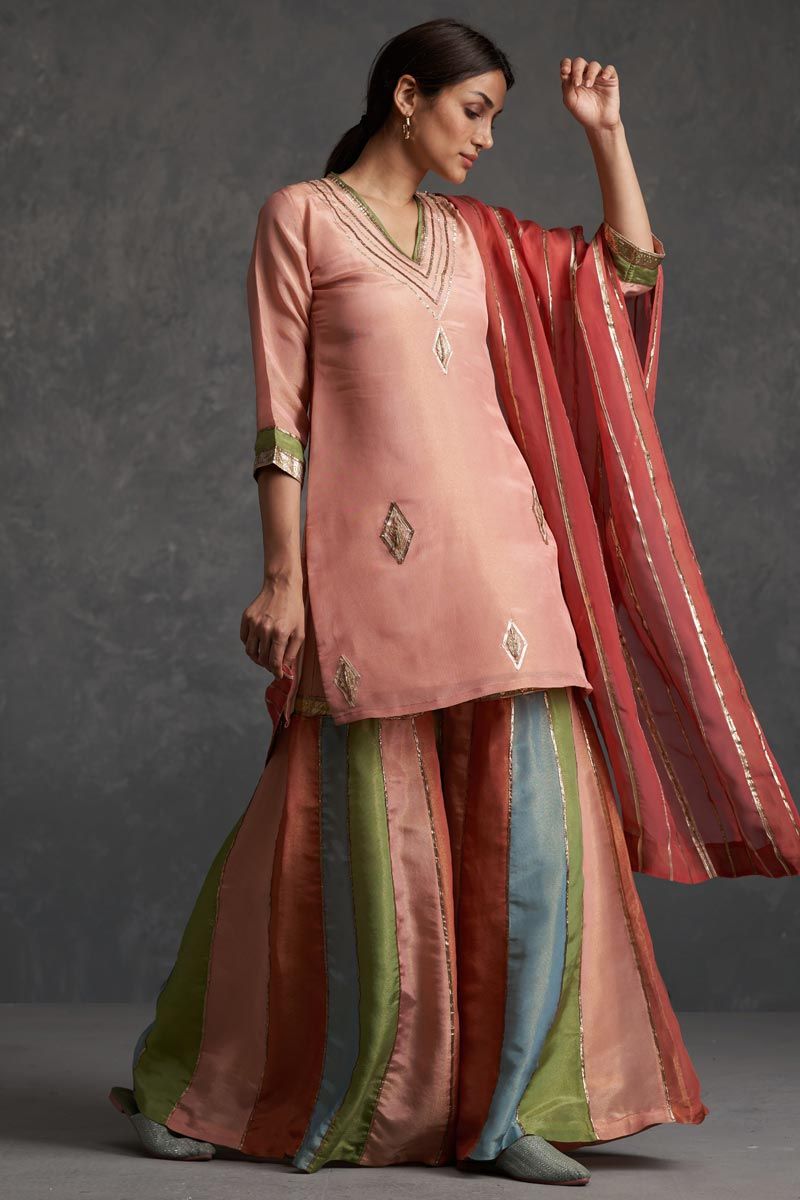 Pink Color Silk Festive Wear Enriching Readymade Sharara Set