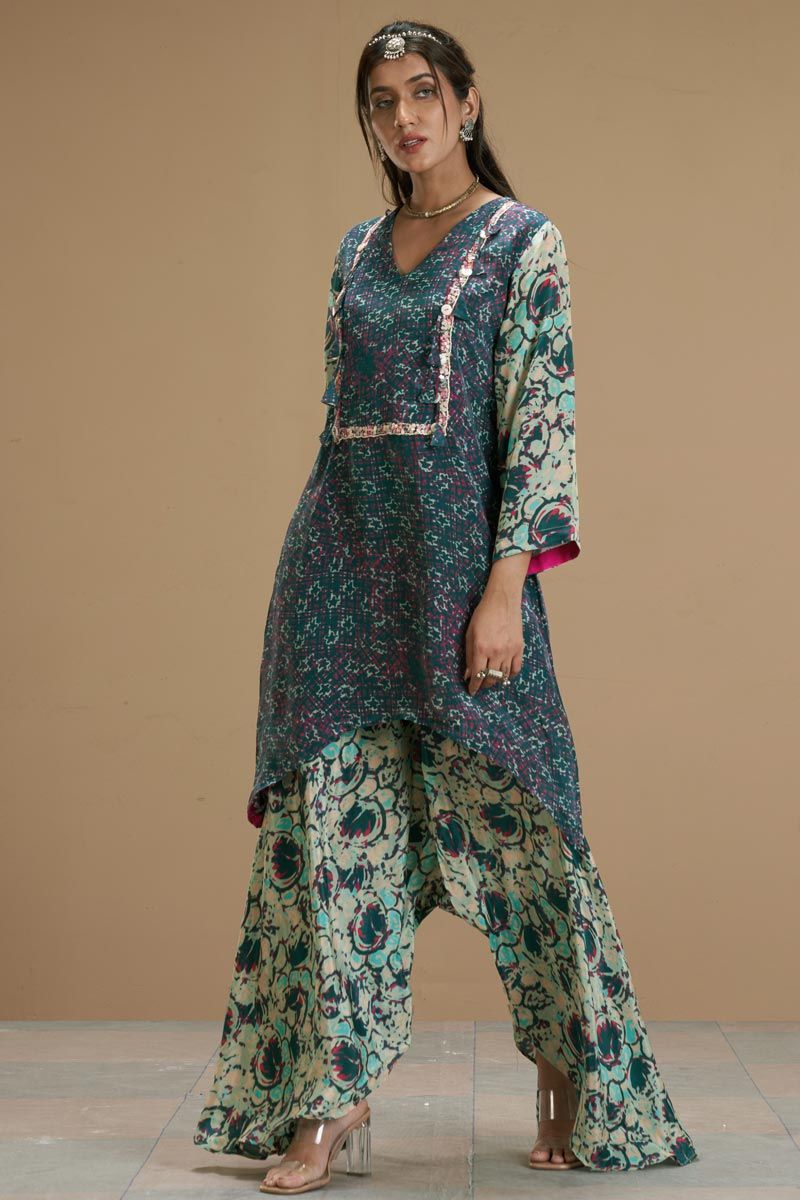 Green Color Viscose Crepe Engaging Readymade Kurti With Palazzo