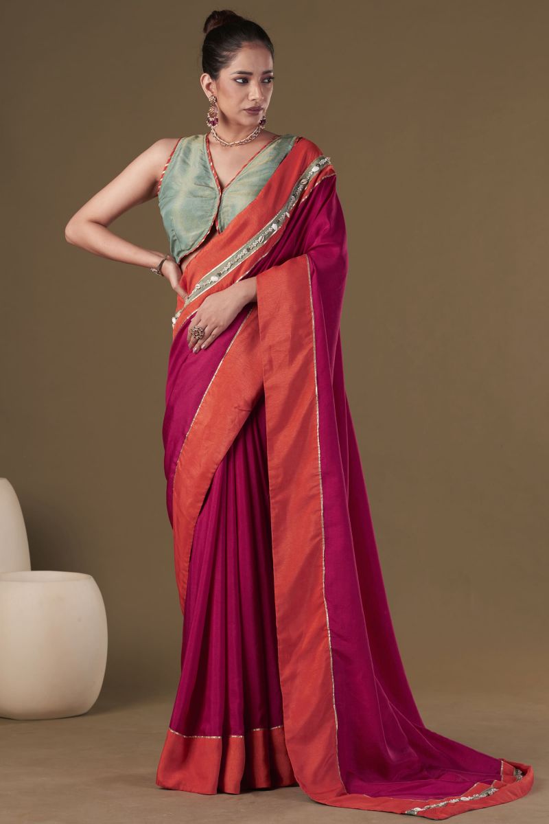 Art Silk Embroidered Work Pink Color Party Wear Designer Readymade Classic Saree