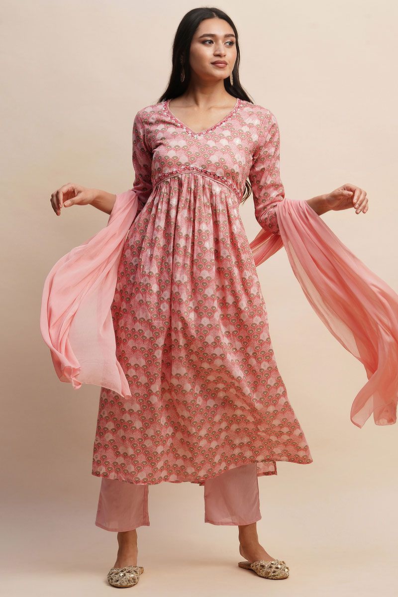 Versatile Printed Cotton Pink Salwar Suit For Various Casual Events