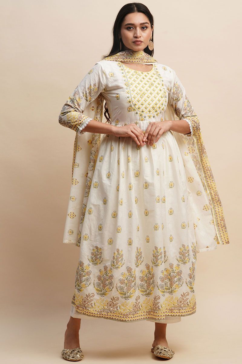 White and Yellow Casual Cotton Salwar Suit in Beautiful Prints For Your Wardrobe