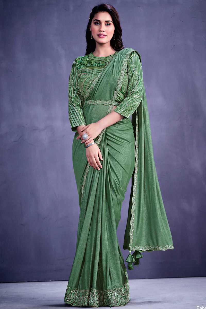 Net Green Color Superior Saree With Border Work