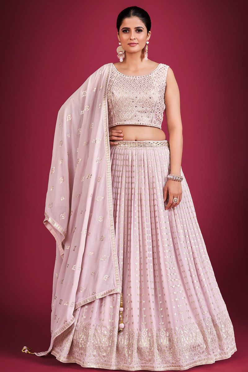 Captivating Pink Color Sequins Work Georgette Fabric Lehenga Choli