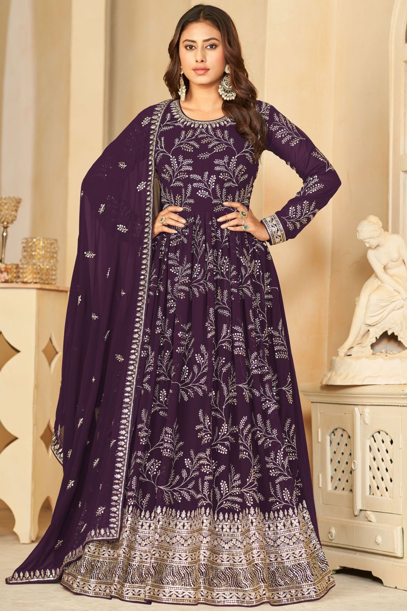 Purple Color Georgette Fabric Embroidered Anarkali Suit