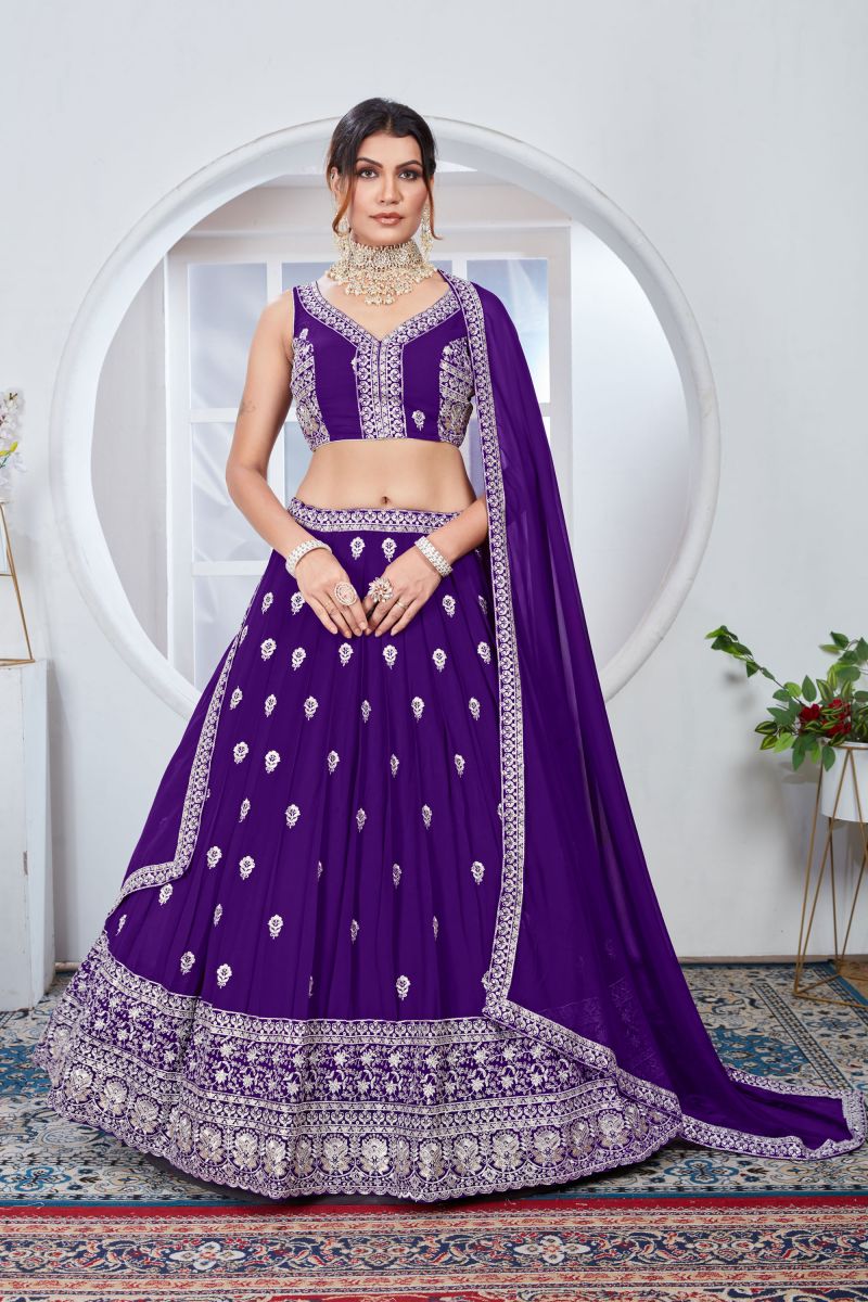 Engaging Purple Color Georgette Fabric Lehenga With Sequins Work