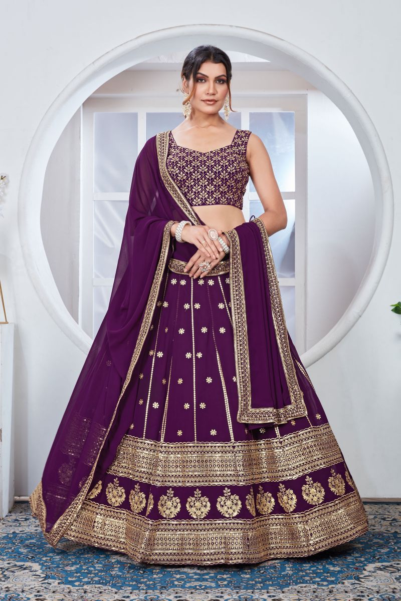 Graceful Georgette Fabric Purple Color Lehenga With Sequins Work