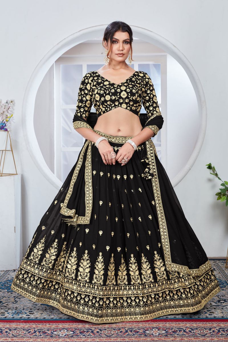 Georgette Fabric Black Color Delicate Lehenga With Sequins Work