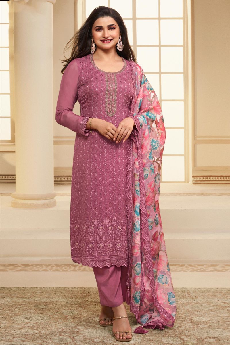 Prachi Desai Organza Fabric Pink Color Winsome Salwar Suit