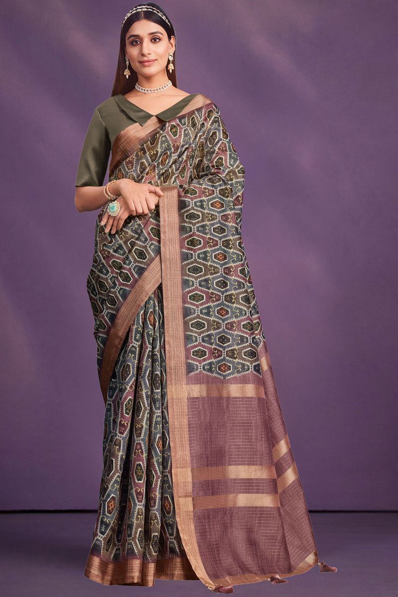 Art Silk Multi Color Printed Work Saree