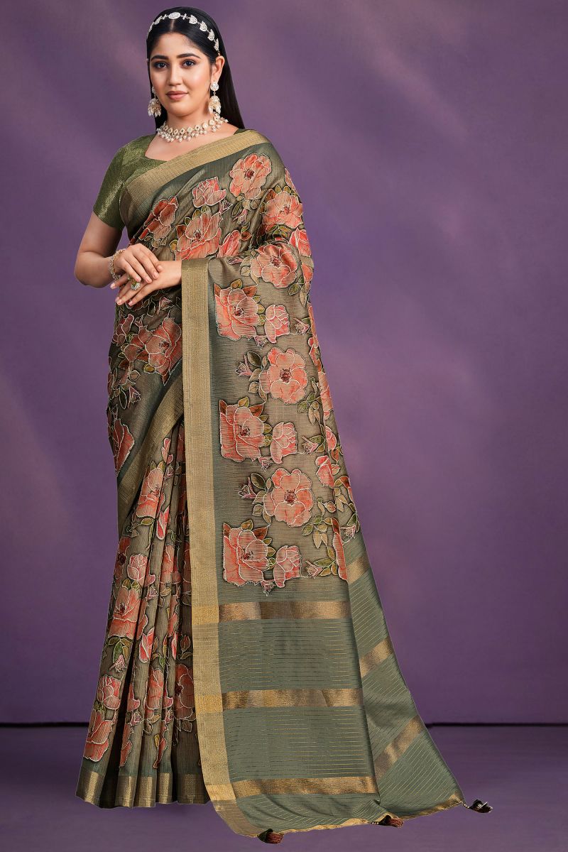 Multi Color Art Silk Printed Saree