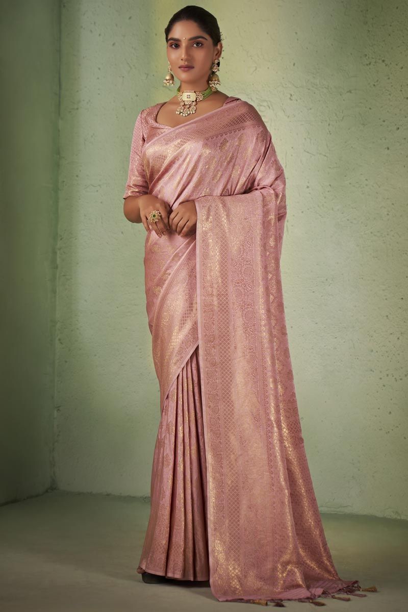 Pink Color Kanjivaram Silk Saree with Weaving Work