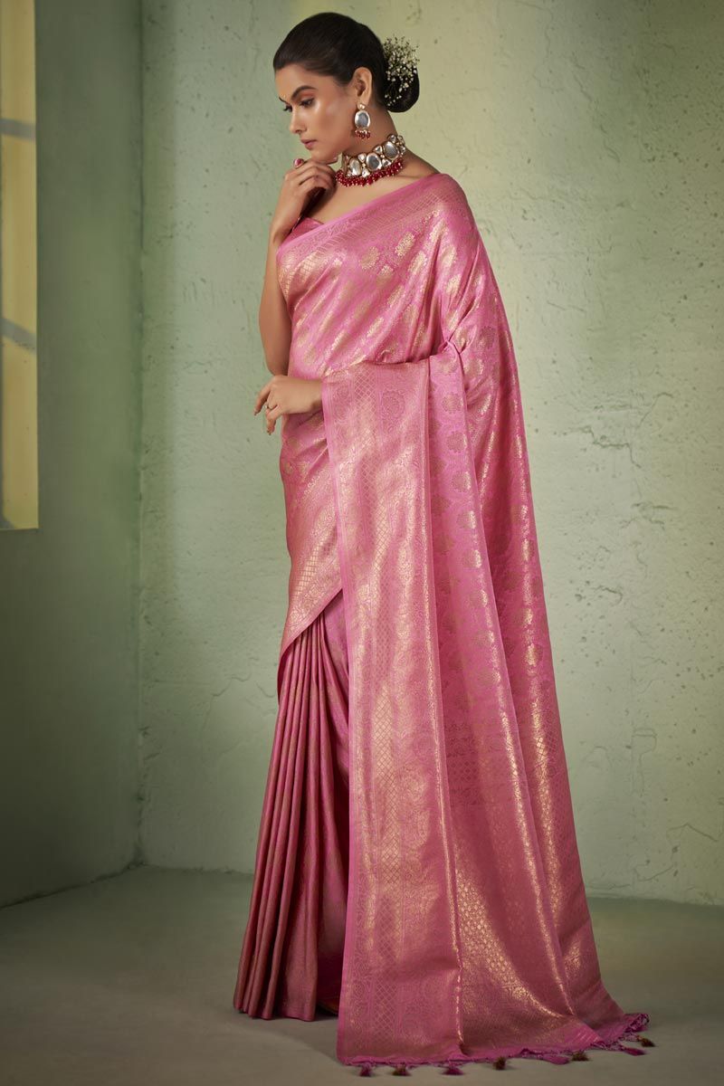 Pink Color Kanjivaram Silk Saree with Charming Weaving Work