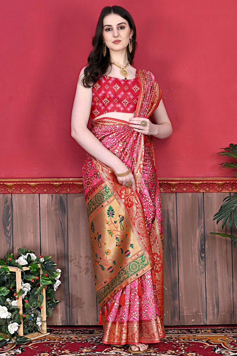 Glorious Wedding Wear Pink Color Weaving Work Patola Silk Saree